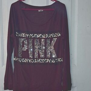 Pink VS Maroon Cheetah Print Bling Woman's Med Long Sleeve Shirt. 2014